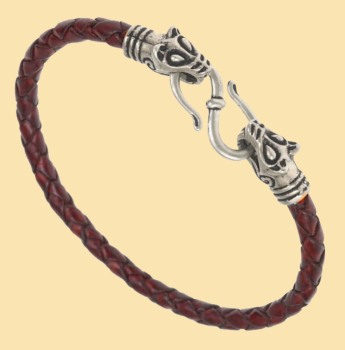 Wikinger-Armband "Wolfskopf"  -  braun/silber